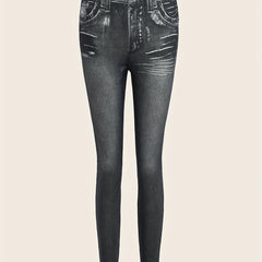 Denim Print Skinny Leggings Women's Casual Stretchy Leggings