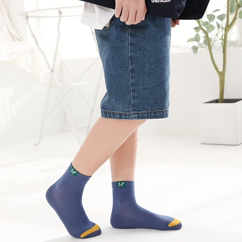 5pairs Boys Casual Thin Knit Mesh Cotton Socks Spring Summer