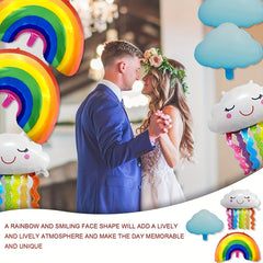 8pcs Rainbow Party Decorations Rainbow Foil Balloon with Tassel & Cloud Balloons