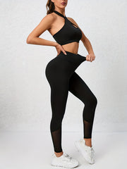Yoga Sports Set Beauty Back Top & Mesh Leggings Women's Activewear