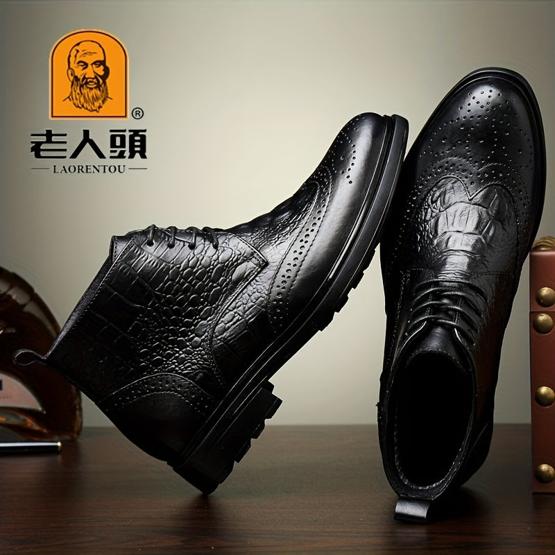Men's Scale Print High Top Lace Up Boots Assorted Colors Walking Shoes