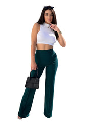 High Waist Elastic Wide Leg Pants Slim Fit Long Length