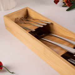 Bamboo Drawer Divider Organizer Cutlery Tray Kitchen Utensil Holder