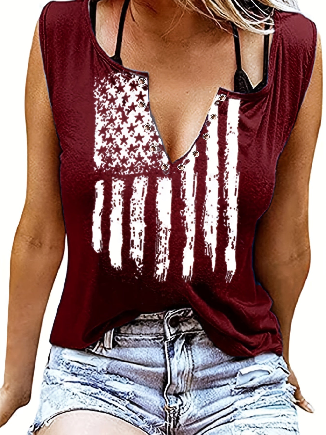 American Flag Print Tank Top Sleeveless Crew Neck Women's Clothing