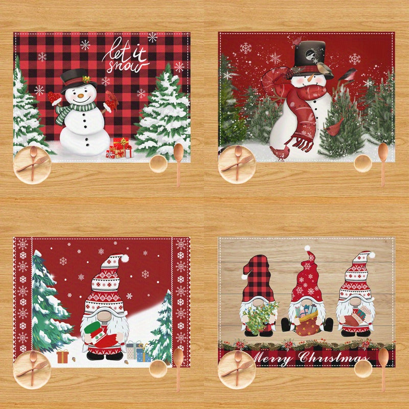 Set of 4 Christmas Placemat Red Snowman Let It Snow Winter Gnomes Table Mats