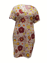 Floral Print Short Sleeve V Neck Dress With Pockets
