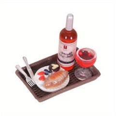 6pcs Simulation Red Wine Steak Set Dollhouse Decor Food Play