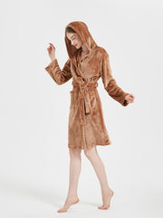 Cozy Fuzzy Hooded Lounge Robe with Pockets