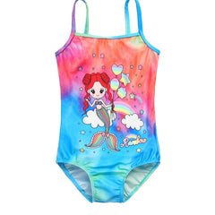 Toddler Girls Swimsuit Tie Dye Mermaid Rainbow Print Sleeveless Swimwear