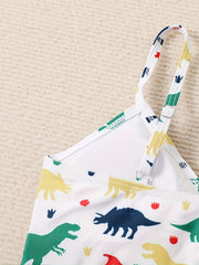 2pcs Dino Print Swimsuit Set For Girls