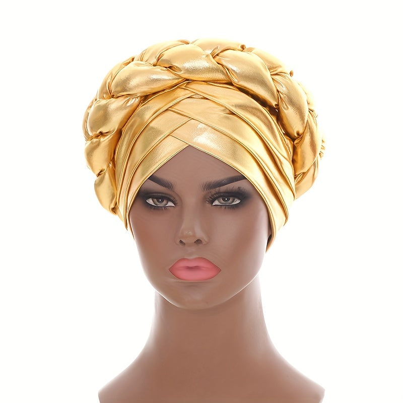 Golden Hot Stamping Turbans Three Layer Bright Head Wraps Twist Braid Bonnet