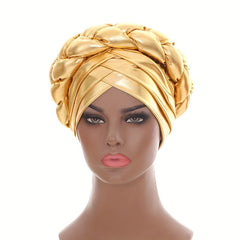 Golden Hot Stamping Turbans Three Layer Bright Head Wraps Twist Braid Bonnet