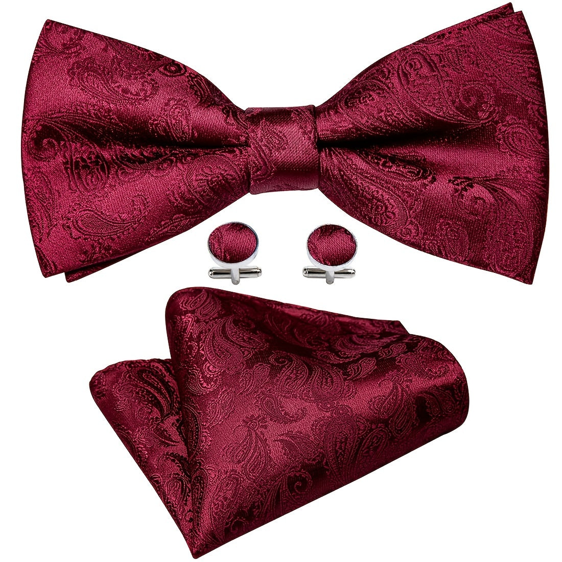Barry Wang Men's Burgundy Red Paisley Bow Tie Set