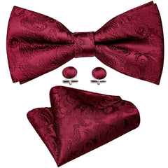 Barry Wang Men's Burgundy Red Paisley Bow Tie Set