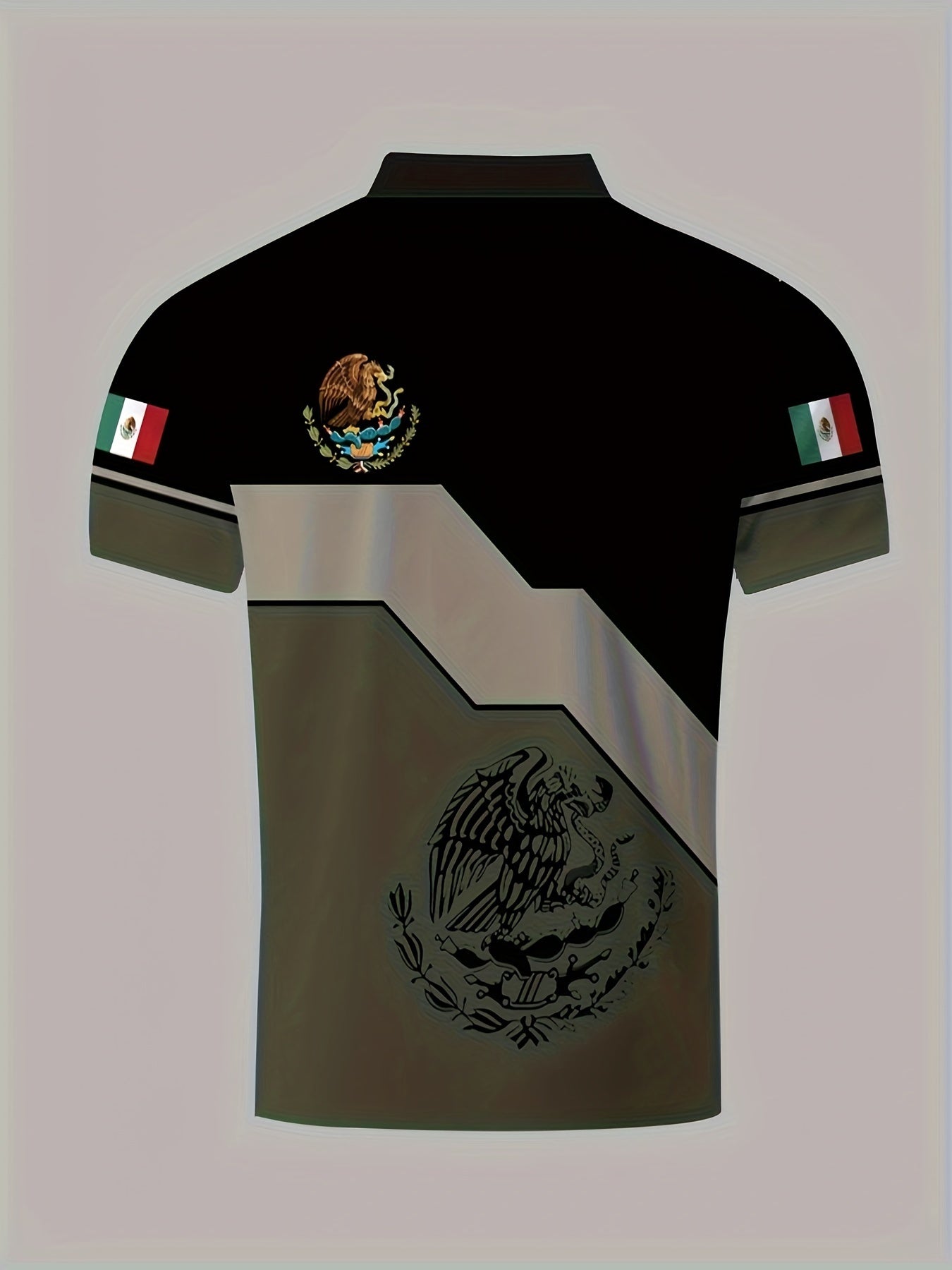 MEXICO Eagle And Snake Block Pattern Men's Short Sleeve Shirt