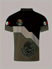 MEXICO Eagle And Snake Block Pattern Men's Short Sleeve Shirt