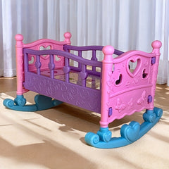 Girls' Dollhouse Bedroom Bed Macaron Rocking Chair Baby Crib Toy