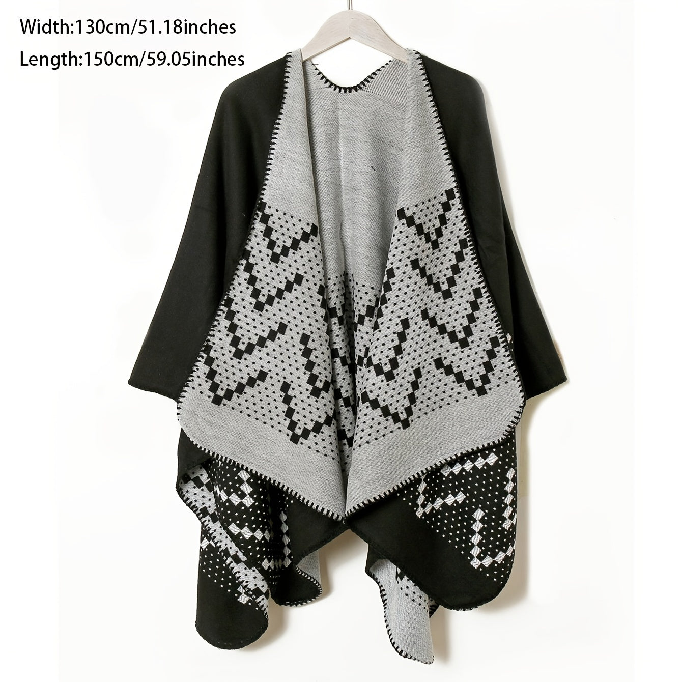 Bohemia Knitted Plaid Shawl Thickened Scarf Cape Wrap
