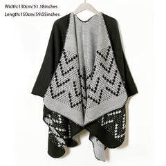 Bohemia Knitted Plaid Shawl Thickened Scarf Cape Wrap
