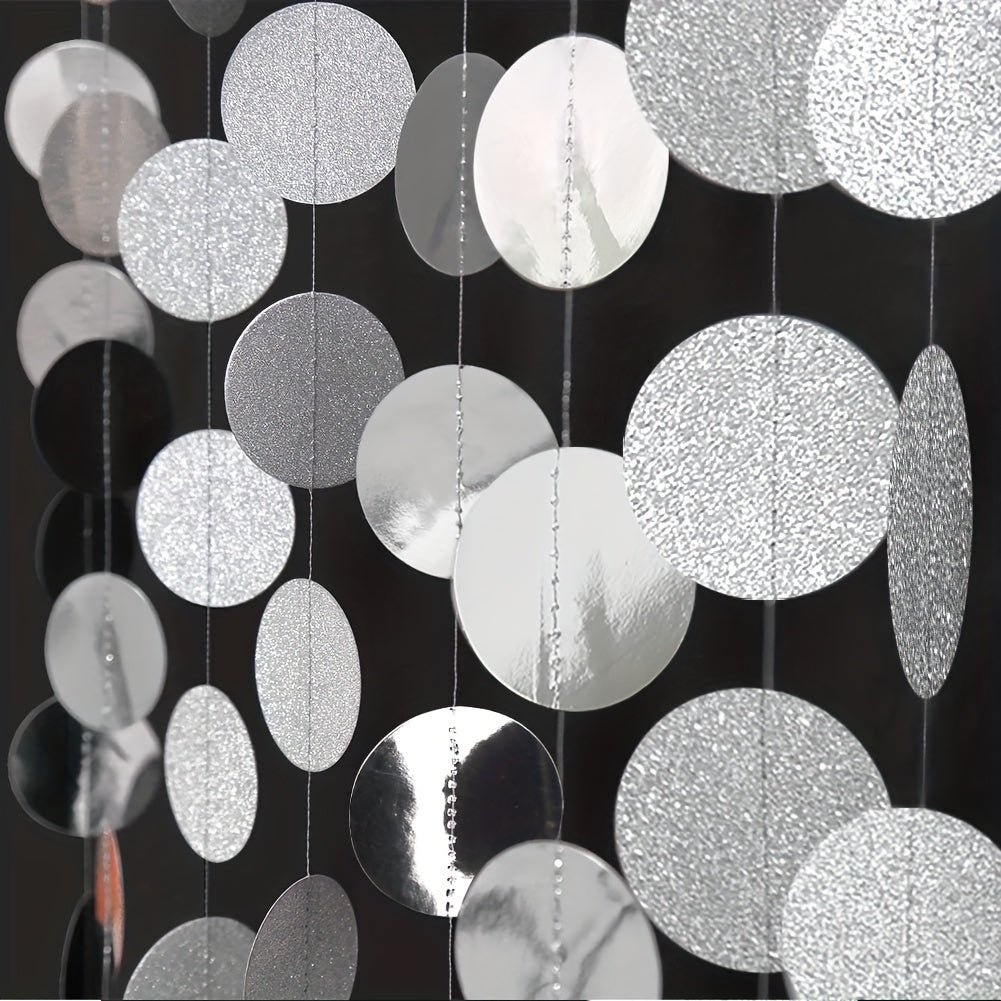 Glitter Silvery Circle Dots Garland Hanging String Banner for Events
