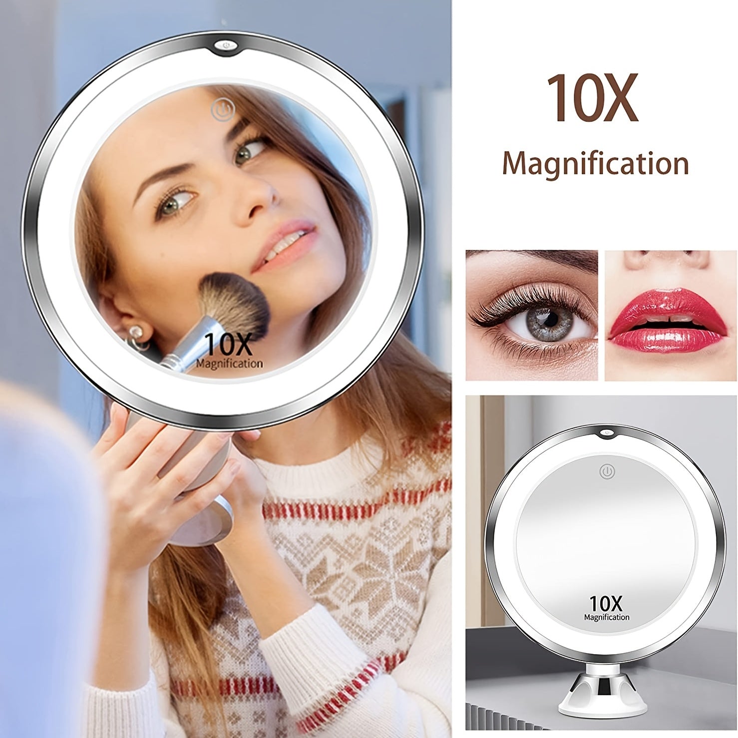 10x LED Makeup Mirror Touch Screen Portable Flexible Magnifying Vanity