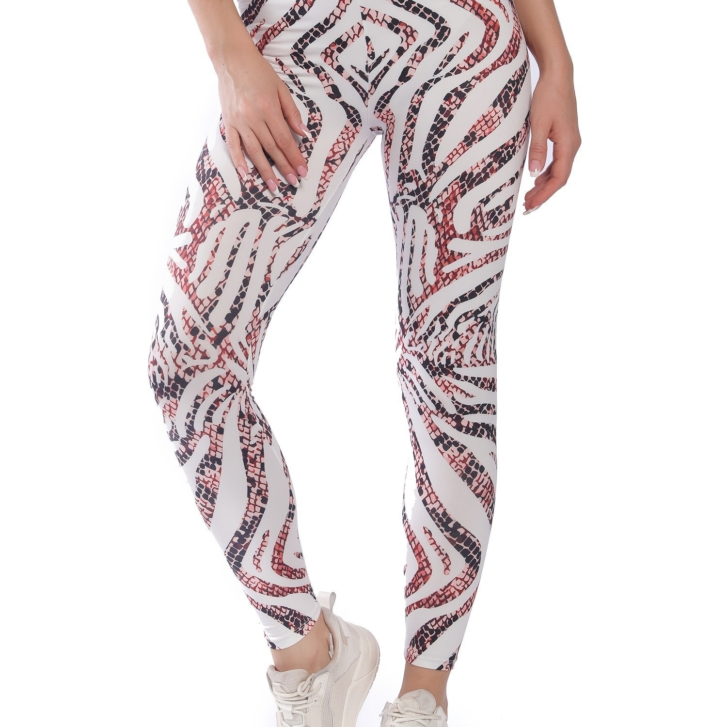 Striped Snake Print High Waist Skinny Leggings High Stretch