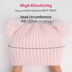 Toddler Winter Pom Beanie Fleece Lined Knit Hats For Baby Kids Boys Girls