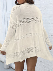 Eyelet Embroidered Lantern Sleeve Cardigan