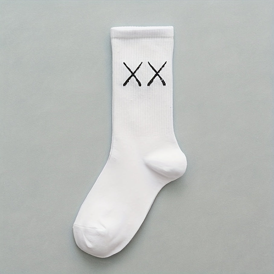 4 Pairs Boys Cotton XX Pattern And Street Style Mid Tube Socks