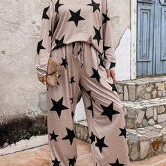 Star Print Top & Wide Leg Pants Set