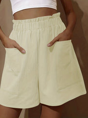 Boho Elastic Dual Pockets Shorts Casual Smocked Waist Shorts