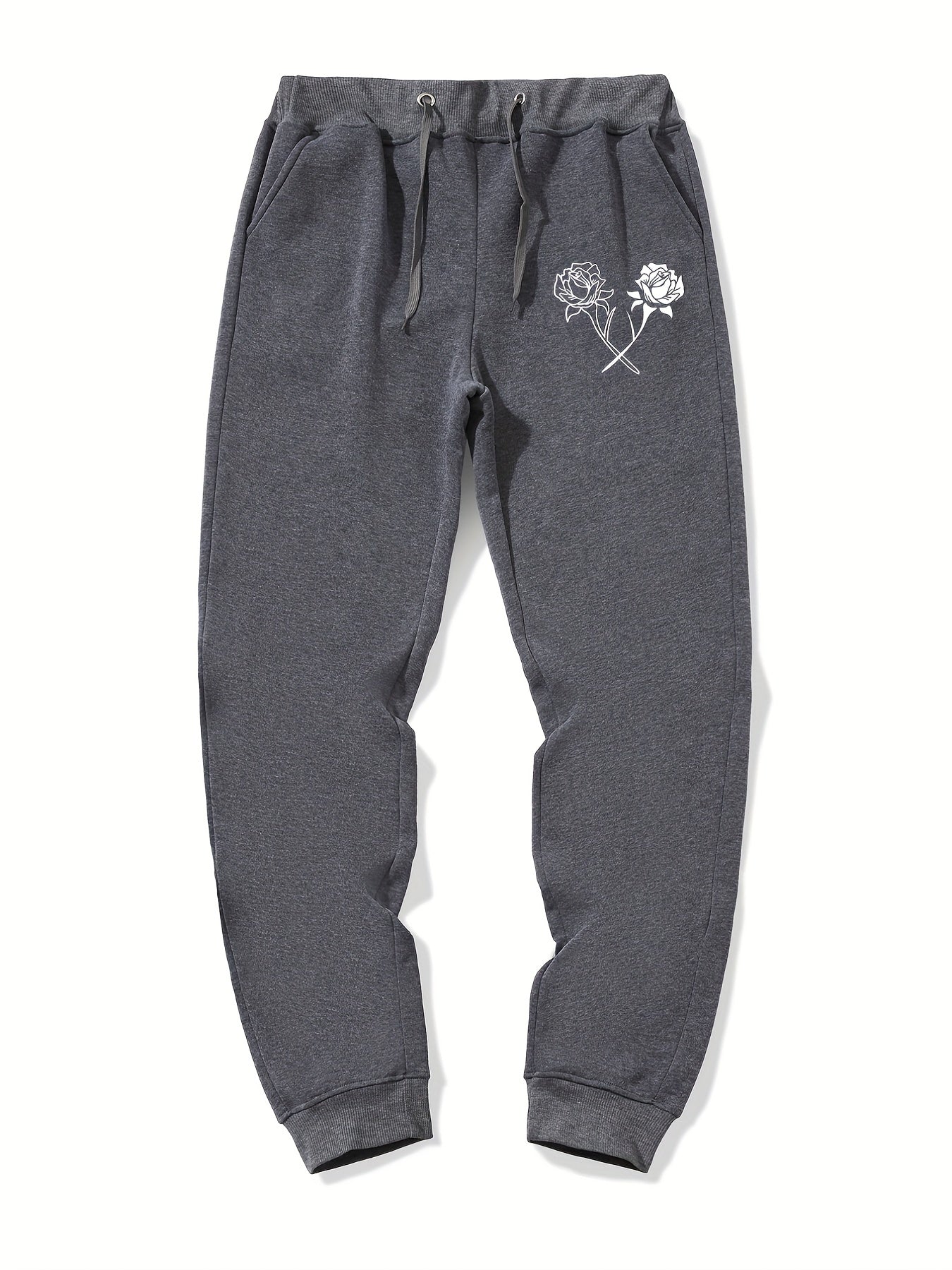 Dual Roses Casual Stretch Graphic Drawstring Joggers Men's Sweatpants