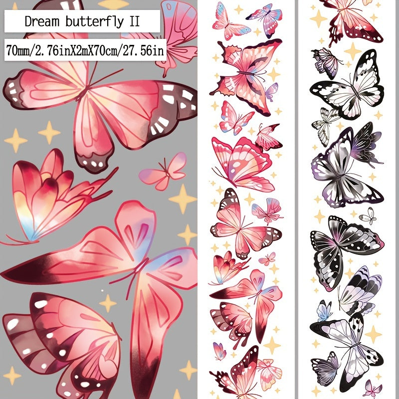 Butterfly Stickers Roll DIY Ice Crystal Transparent Stickers 2 Meters