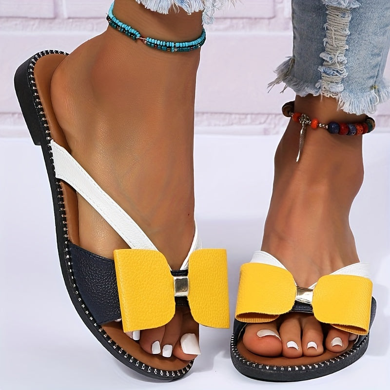 Women's Bow Decor Flat Slippers Oversized Casual Slides