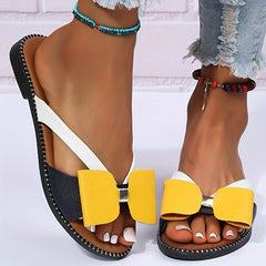 Women's Bow Decor Flat Slippers Oversized Casual Slides