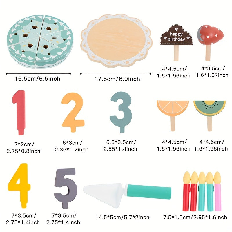 Wooden Birthday Cake Toy Set with Fruit Cream Numbers 1-5 and Candles
