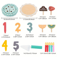 Wooden Birthday Cake Toy Set with Fruit Cream Numbers 1-5 and Candles
