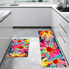 Vintage Flower Printed Kitchen Rug Non Slip Stain Resistant