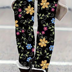 Floral Print Skinny Leggings Elastic Waist Stretchy Leggings