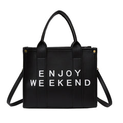 Stylish Letter Print Tote Bag Vegan Leather Satchel Purse for Office & Shopping