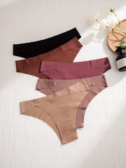 5 Seamless Solid Thongs Soft Comfy Stretchy Intimates Panties Women's Lingerie