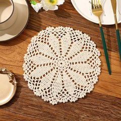Beige Lace Coaster Doily Vintage Floral Hollow Out Anti-scalding Table Mat