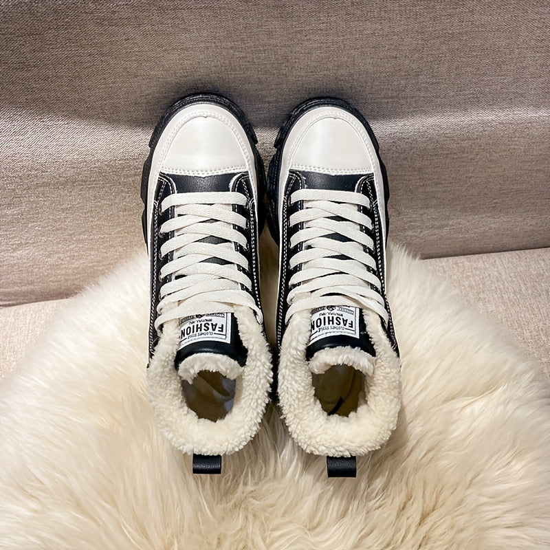 Women's Plush Winter Snow Boots Anti-slip Lace Up Board Shoes