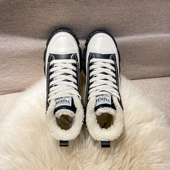 Women's Plush Winter Snow Boots Anti-slip Lace Up Board Shoes