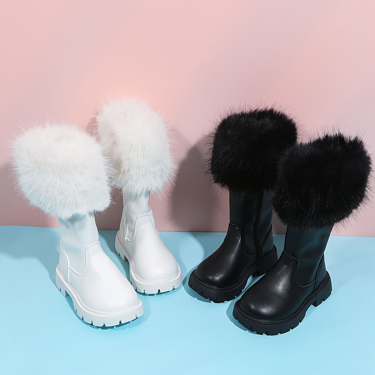 Girls High Top Furry Boots Non Slip Warm Zip Up - Parties Street Style