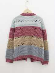 Eyelet Knit Cardigan Open Front Long Sleeve Sweater
