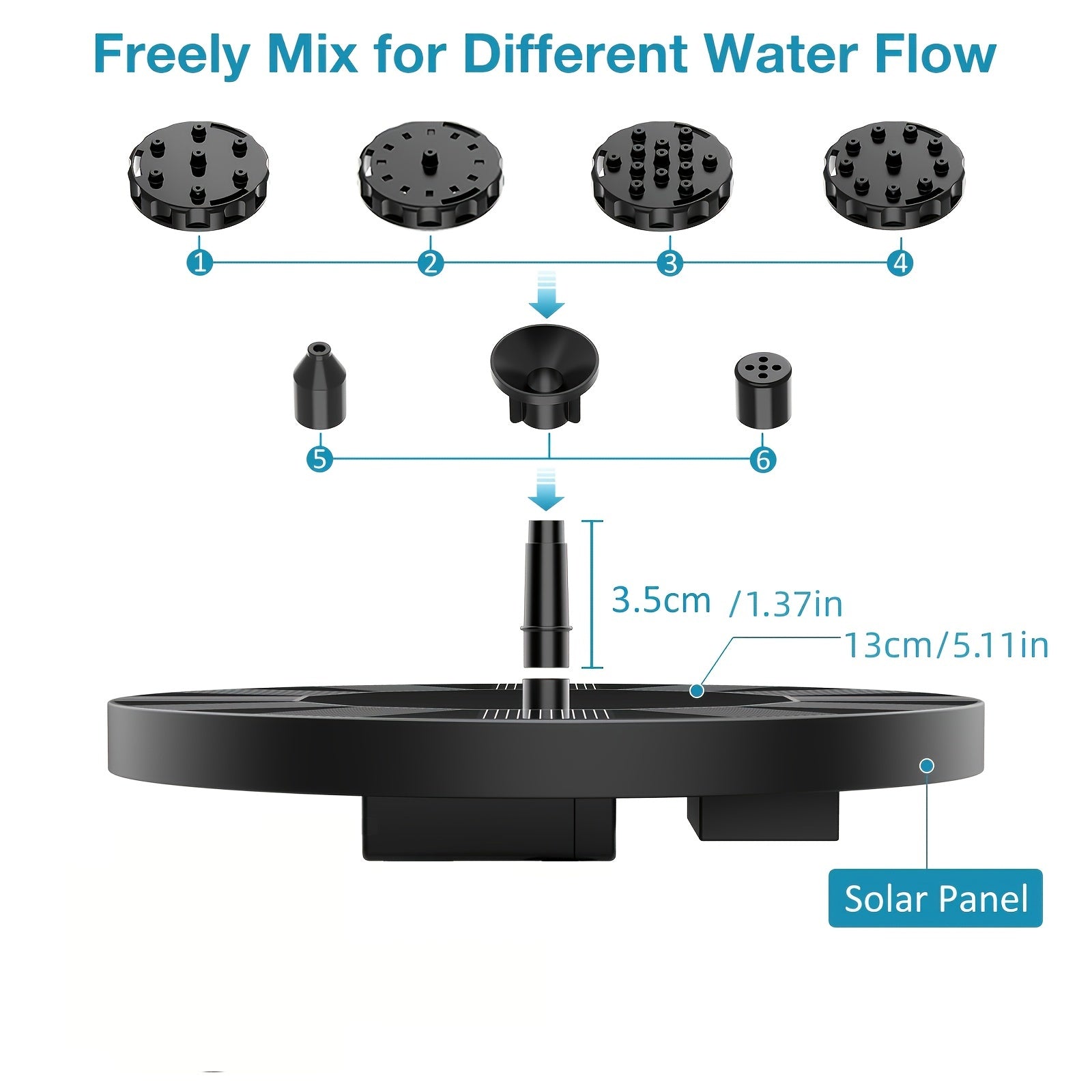 Solar Bird Bath Fountain Pump with 6 Nozzles