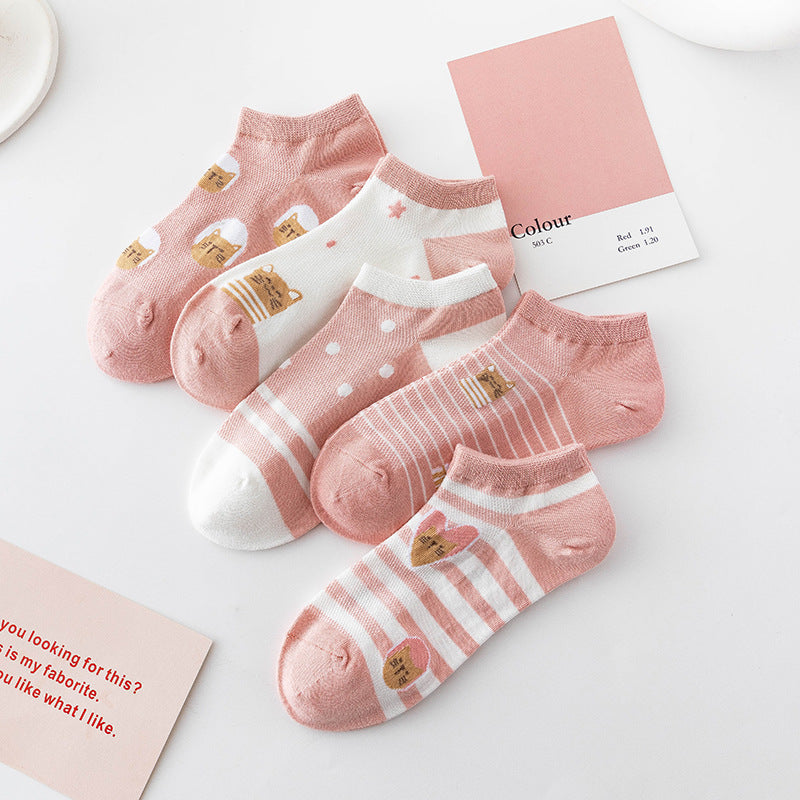 5 Pairs Women's Cute Kitty Crew Socks