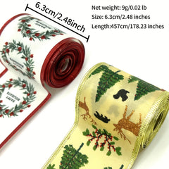 4 57 Meter Christmas Tree Elk And Happy Holidays Wired Ribbon