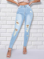 High Waist Skinny Jeans Distressed Denim Pants